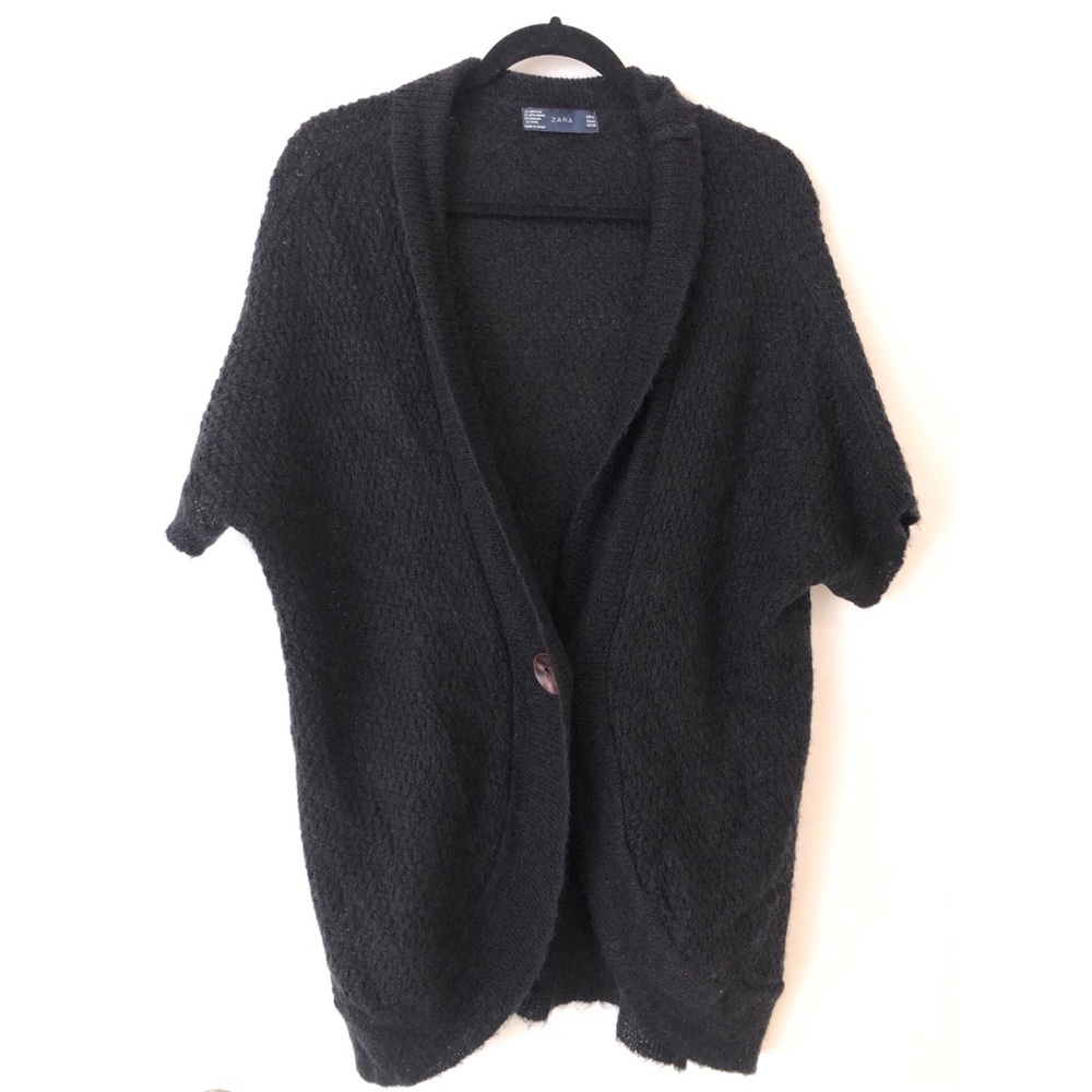 ZARA BLACK LONG CARDIGAN WITH SHORT SLEEVES
